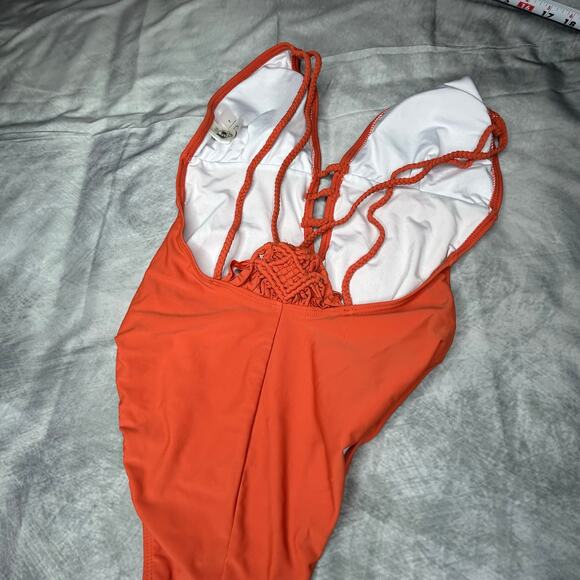 Lot 2 Cupshe One Piece Swimsuits Women Sm Green Lace Orange Beach Swim Tropical - Picture 8 of 8